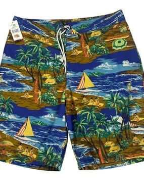 Vintage Polo Ralph Lauren Hawaiian Print Cargo Board Shorts (Size 36) NWT
